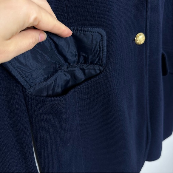Lauren Ralph Lauren 100% Cotton Sweater Knit Blazer Navy Blue XL Preppy Gold - Picture 5 of 11